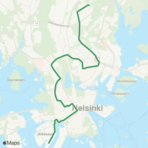 HSL Eira - Kamppi (M) - Töölö - Sörnäinen (M) - Käpylä map