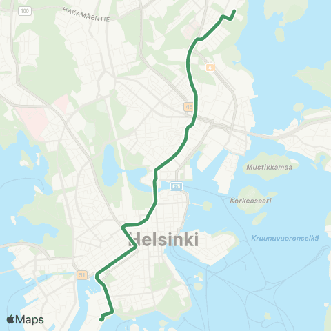 HSL Eiranranta - Rautatieasema - Sörnäinen (M) - Arabia map