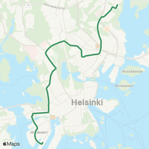 HSL Jätkäsaari - Ruoholahti (M) - Töölö - Sörnäinen (M) - Arabia map