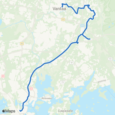 HSL Rautatientori-Jakomäki-Hakunila-Honkanummi-Tikkurila map
