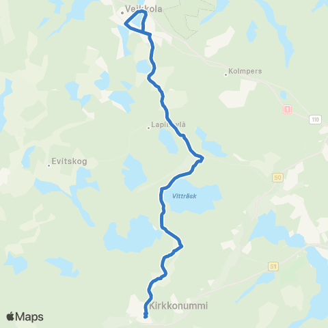 HSL Kirkkonummi-Veklahti-Lapinkylä-Veikkola map