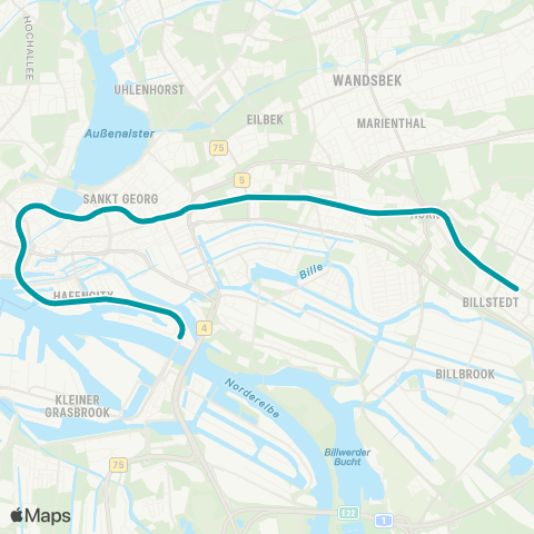 HVV Elbbrücken > Hauptbahnhof Nord > Billstedt map