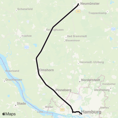 HVV Kiel > Neumünster > Hamburg Hbf map