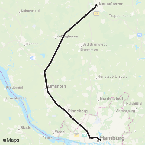 HVV Flensburg > Neumünster > Hamburg Hbf map