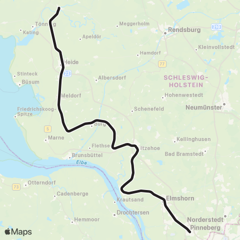 HVV Westerland > Elmshorn > Hamburg-Altona map