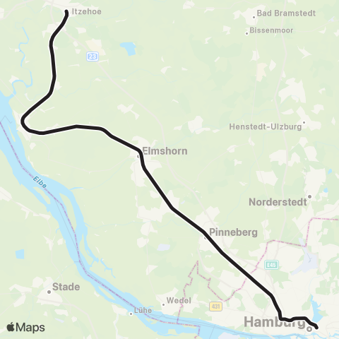 HVV Itzehoe > Elmshorn > Hamburg Hbf map