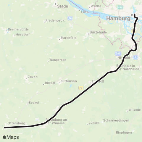 HVV Gesamtverkehr: Hamburg > Bremen map