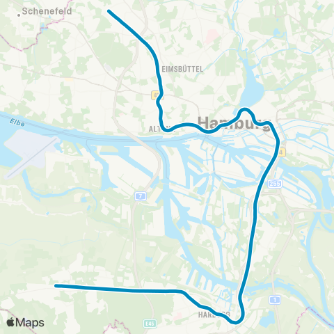 HVV Elbgaustraße > Hamburg Hbf > Harburg > Neugraben > Buxtehude > Stade map