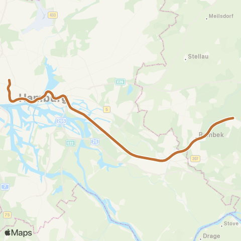 HVV Altona > Dammtor > Hamburg Hbf > Bergedorf > Aumühle map