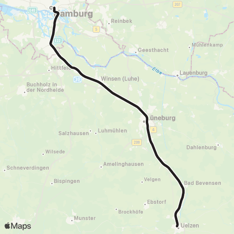 HVV Gesamtfahrplan: Hamburg > Lüneburg > Uelzen map