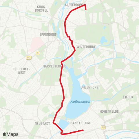 HVV MetroBus Alsterdorf > Winterhude > Harvestehude > Hauptbahnhof / Zob map