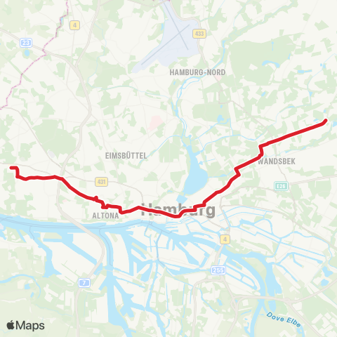 HVV MetroBus Elbe-Einkaufszentrum > Bf. Altona > Rentenvers. Nord map