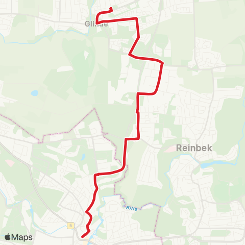 StadtBus/RegionalBus (Hamburg) Glinde > Industriegebiet Reinbek > Bf. Bergedorf map