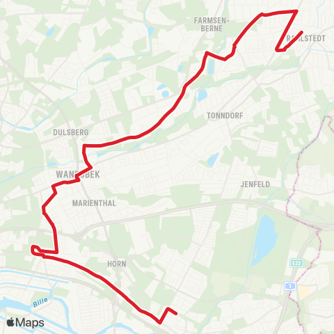 StadtBus/RegionalBus (Hamburg) Bf. Rahlstedt > Wandsbek Markt > Billstedt map
