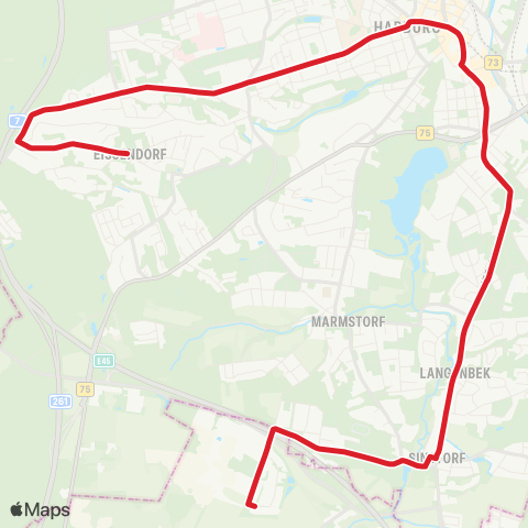 StadtBus/RegionalBus (Hamburg) Eißendorf > Bf. Harburg > Sinstorf > Beckedorf map