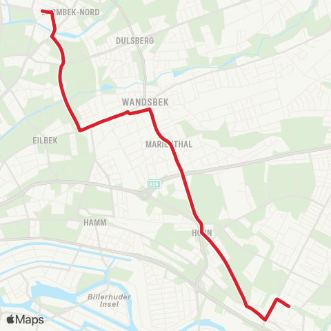 HVV MetroBus Barmbek > Wandsbek Markt > Billstedt map