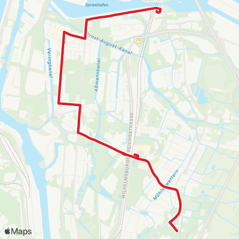 HVV MetroBus Veddel > Wilhelmsburg > Kirchdorf (Süd) map