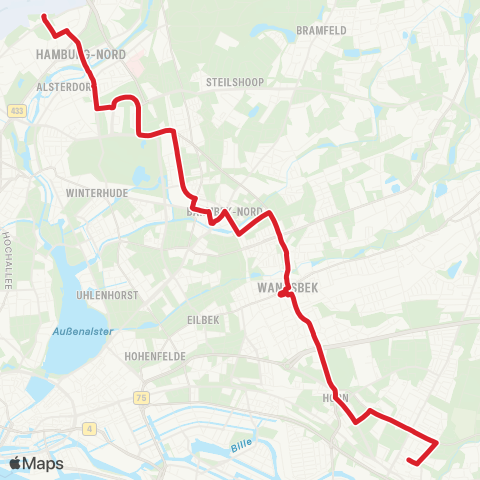 HVV MetroBus Lufthansa Basis > Barmbek > Billstedt map