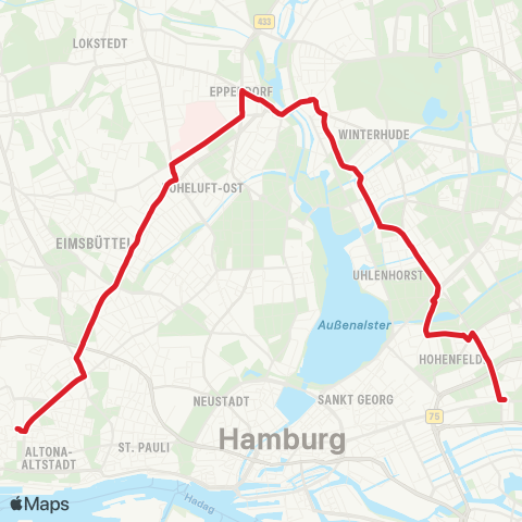 HVV MetroBus Bf.Altona > Winterhude > Burgstraße map