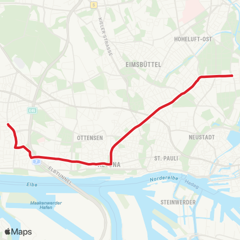 HVV MetroBus Othmarschen > Bf. Altona > Alsterchaussee map