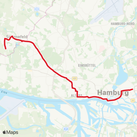 HVV MetroBus Schenefeld > Trabrennbahn Bahrenfeld > Bf. Altona > Hbf > Berliner Tor map