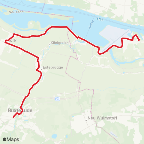 StadtBus/RegionalBus (Umland) Buxtehude > Estebrügge - Königreich - Jork - Borstel > Finkenwerder map