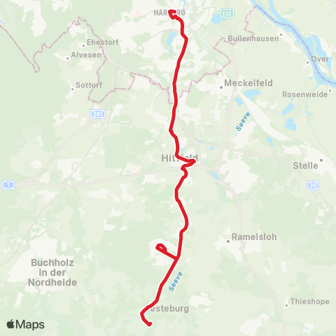 StadtBus/RegionalBus (Umland) Jesteburg - Bendestorf - Hittfeld - Sinstorf - Bf.Harburg map