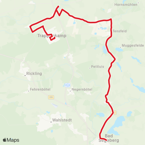 StadtBus/RegionalBus (Umland) Trappenkamp - Gönnebek - Bornhöved - Tensfeld - Bad Segeberg map