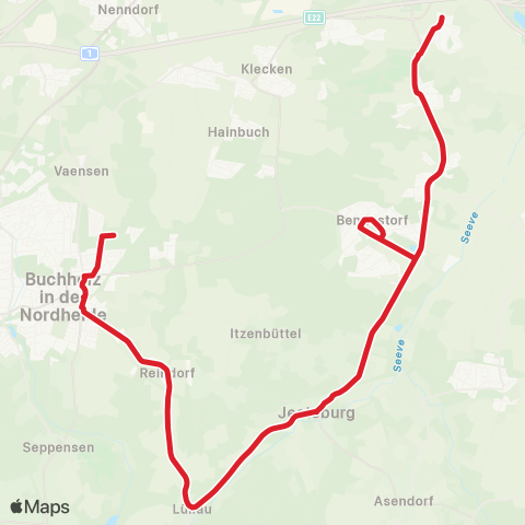 StadtBus/RegionalBus (Umland) Beckedorf > Harmstorf > Jesteburg > Lüllau / Reindorf > Buchholz map