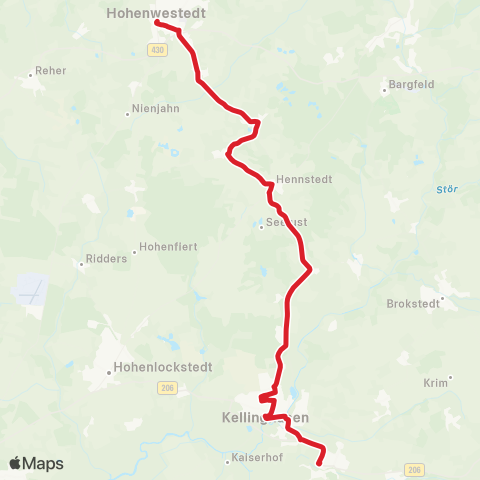 StadtBus/RegionalBus (Umland) Hohenwestedt >Kellinghusen > Wrist map