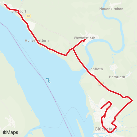 StadtBus/RegionalBus (Umland) Glückstadt >Brokdorf map