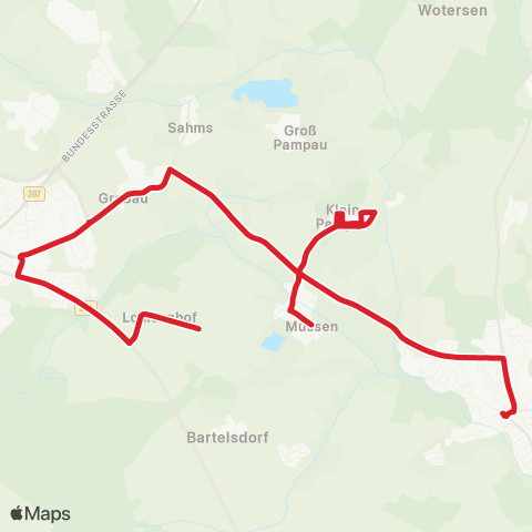 StadtBus/RegionalBus (Umland) Müssen >Klein Pampau > Büchen map