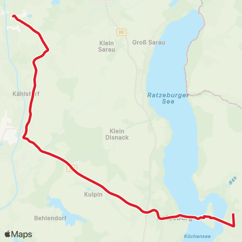 StadtBus/RegionalBus (Umland) Ratzeburg > Kulpin >Berkenthin map