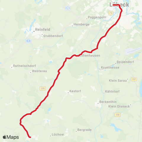 StadtBus/RegionalBus (Umland) Sandesneben >Siebenbäumen - Kronsforde >Lübeck map