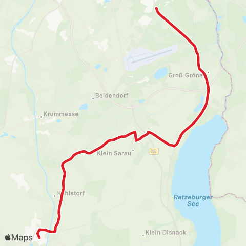 StadtBus/RegionalBus (Umland) Lübeck >Groß Sarau - Klempau >Berkenthin map