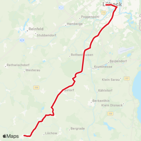 StadtBus/RegionalBus (Umland) Lübeck >Kastorf - Sandesneben >Trittau map