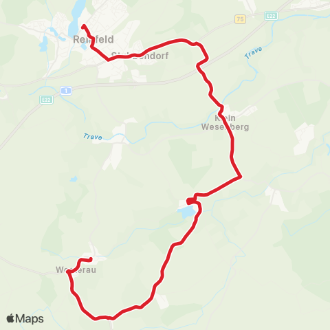 StadtBus/RegionalBus (Umland) Westerau > Trenthorst - Wesenberg >Reinfeld map