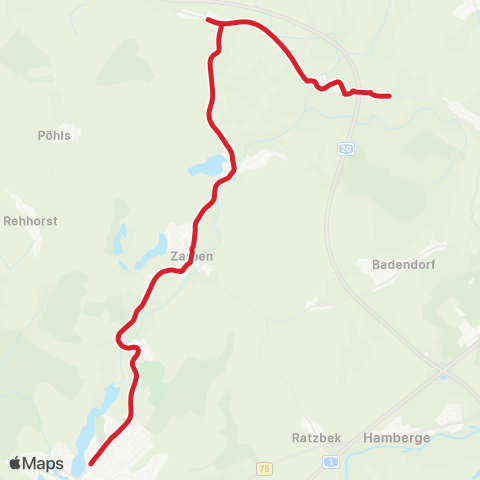 StadtBus/RegionalBus (Umland) Lübeck >Hansfelde - Mönkhagen - Heilshoop - Zarpen >Reinfeld map