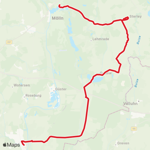 StadtBus/RegionalBus (Umland) Büchen> Gudow - Sterley >Mölln map