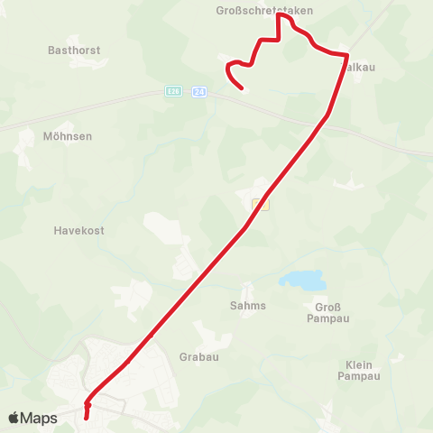 StadtBus/RegionalBus (Umland) Talkau >Elmenhorst >Schwarzenbek map