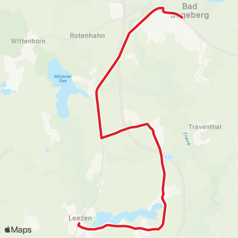 StadtBus/RegionalBus (Umland) Bad Segeberg / Kükels > Bebensee > Leezen map