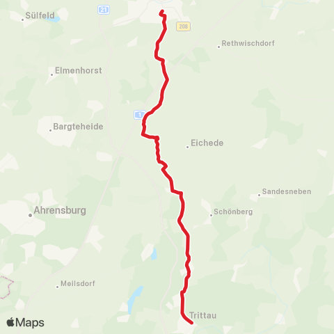 StadtBus/RegionalBus (Umland) Bad Oldesloe>Pölitz - Barkhorst>Trittau map