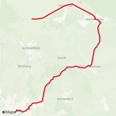 StadtBus/RegionalBus (Umland) Kaltenkirchen > Struvenhütten> Hartenholm map
