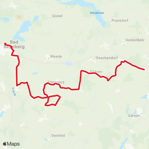 StadtBus/RegionalBus (Umland) Langniendorf > Westerrade - Geschendorf > Bad Segeberg map