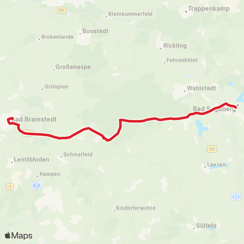 StadtBus/RegionalBus (Umland) Bad Segeberg > Hartenholm > Bad Bramstedt map
