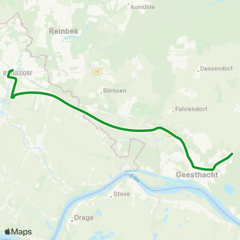 HVV XpressBus Bf. Bergedorf > Geesthacht, Zob > Geesthacht, Oberstadt map