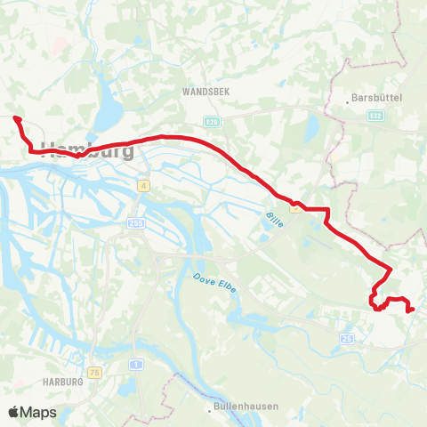 NachtBus Holstenstraße > Rathausmarkt > Mümmelmannsberg > Bf. Bergedorf map