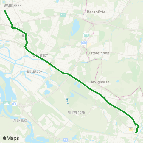 HVV XpressBus %Ubwandsbeker Chausse > Wandsbek Markt > Horner Rennbahn > Bf. Bergedorf map