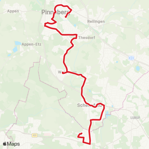 StadtBus/RegionalBus (Hamburg) Iserbrook > Schenefeld > Thesdorf > Bf. Pinneberg map