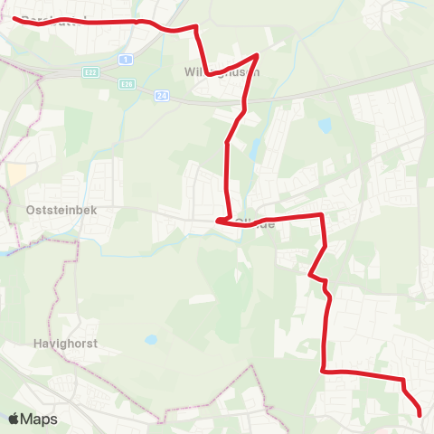 StadtBus/RegionalBus (Hamburg) Barsbüttel > Willinghusen > Glinder Schulen > Reinbeker Schulen map
